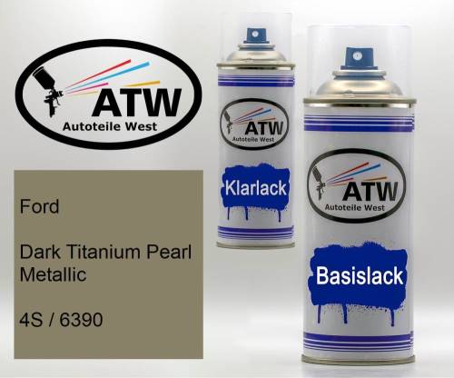 Ford, Dark Titanium Pearl Metallic, 4S / 6390: 400ml Sprühdose + 400ml Klarlack - Set, von ATW Autoteile West.